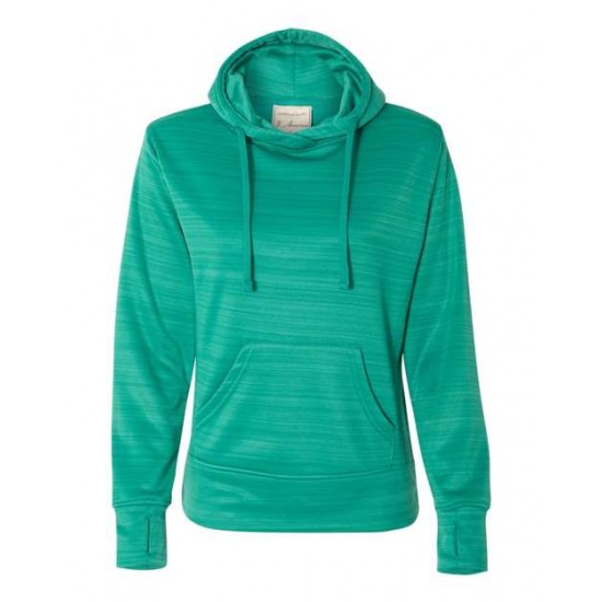 J. America 8662 - Women's Odyssey Striped Performance Fleece Lapover Hooded Sweatshirt J. America 8662 - Women's Odyssey Striped Performance Fleece Lapover Hooded Sweatshirt
