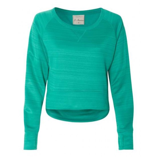J. America 8663 - Women's Odyssey Striped Performance Fleece Hi-Low Crewneck Sweatshirt J. America 8663 - Women's Odyssey Striped Performance Fleece Hi-Low Crewneck Sweatshirt