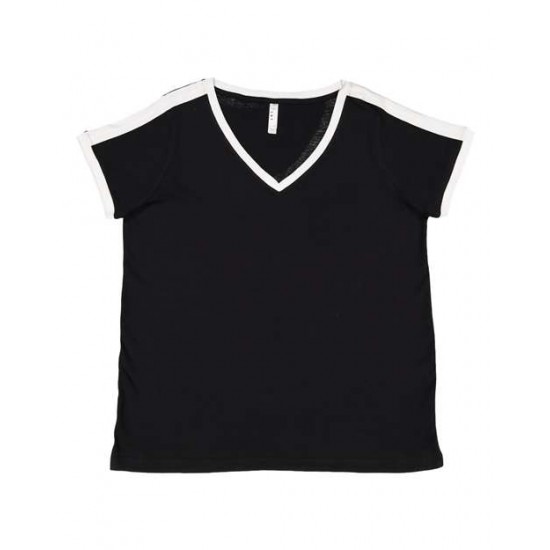 LAT 3832 - Women's Curvy Retro Ringer Premium Jersey V-Neck Tee LAT 3832 - Women's Curvy Retro Ringer Premium Jersey V-Neck Tee