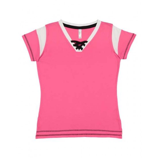 LAT 3533 - Women's Lace Up Fine Jersey Tee LAT 3533 - Women's Lace Up Fine Jersey Tee