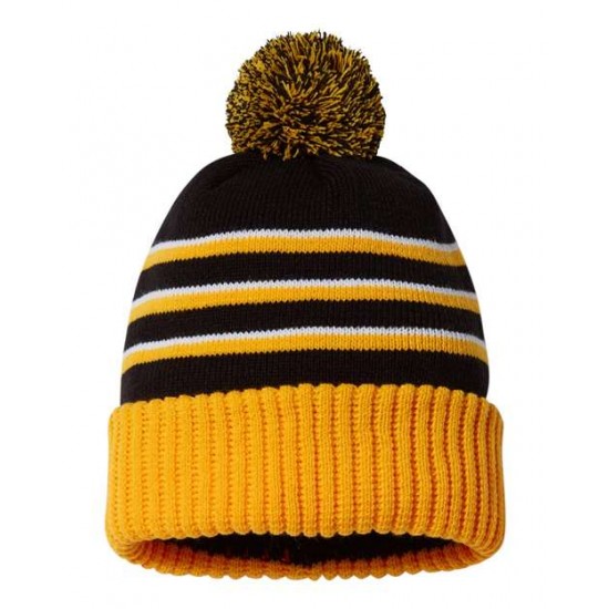 Richardson 134 - Stripe Pom Cuffed Beanie Richardson 134 - Stripe Pom Cuffed Beanie