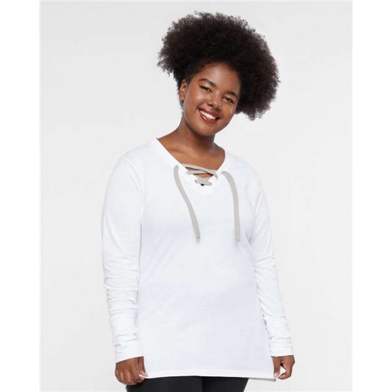LAT 3538 - Women's Fine Jersey Lace-Up Long Sleeve T-Shirt LAT 3538 - Women's Fine Jersey Lace-Up Long Sleeve T-Shirt