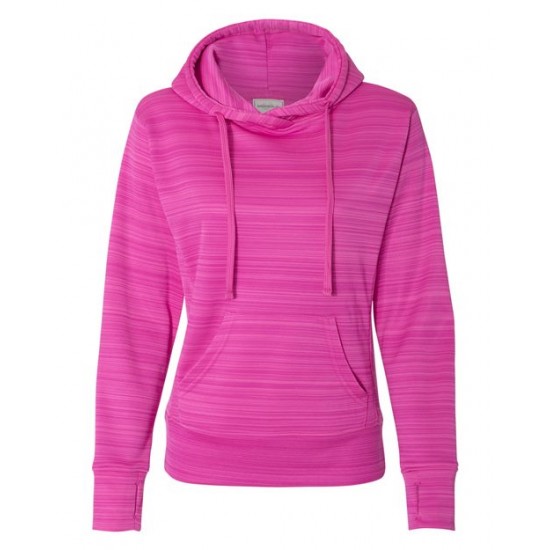 J. America 8662 - Women's Odyssey Striped Performance Fleece Lapover Hooded Sweatshirt J. America 8662 - Women's Odyssey Striped Performance Fleece Lapover Hooded Sweatshirt