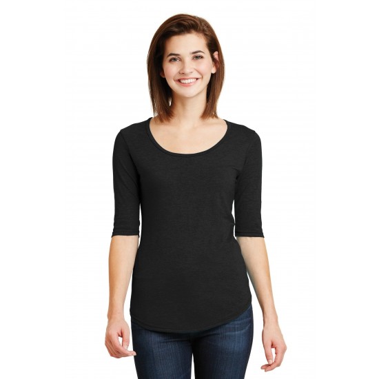 Anvil - Ladies Tri-Blend Deep Scoop Neck 1/2-Sleeve Curved Bottom T-shirt - 6756L Curved Bottom T-shirt