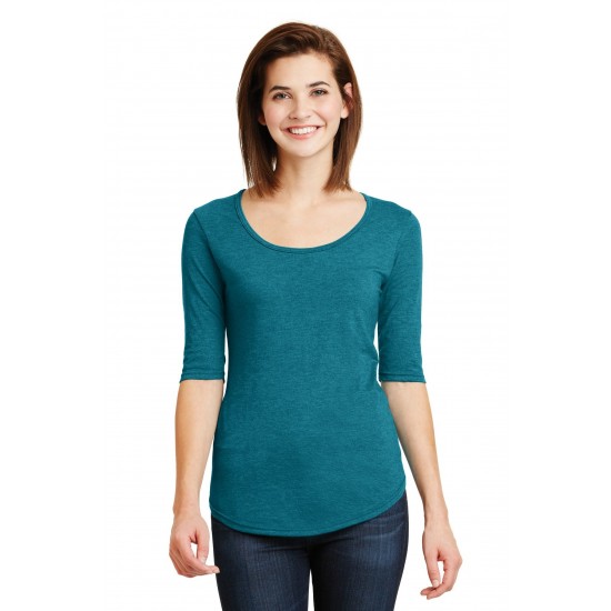 Anvil - Ladies Tri-Blend Deep Scoop Neck 1/2-Sleeve Curved Bottom T-shirt - 6756L Curved Bottom T-shirt