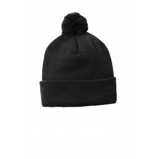Sport-Tek Solid Pom Pom Beanie. STC37 Sport-Tek Solid Pom Pom Beanie. STC37